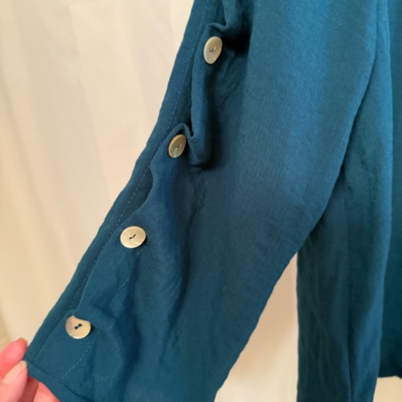 Fridaze Linen Women’s Jacket XL – Teal Blue 100% Linen, Mother of Pearl Buttons - Picture 3 of 7